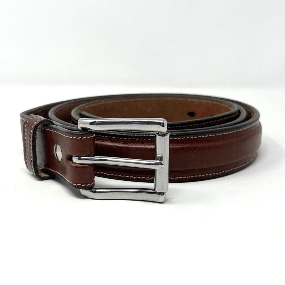 Hanks Belts The Esquire 100 Year Brown Leather Made in USA Sz 50 Belt Stitched